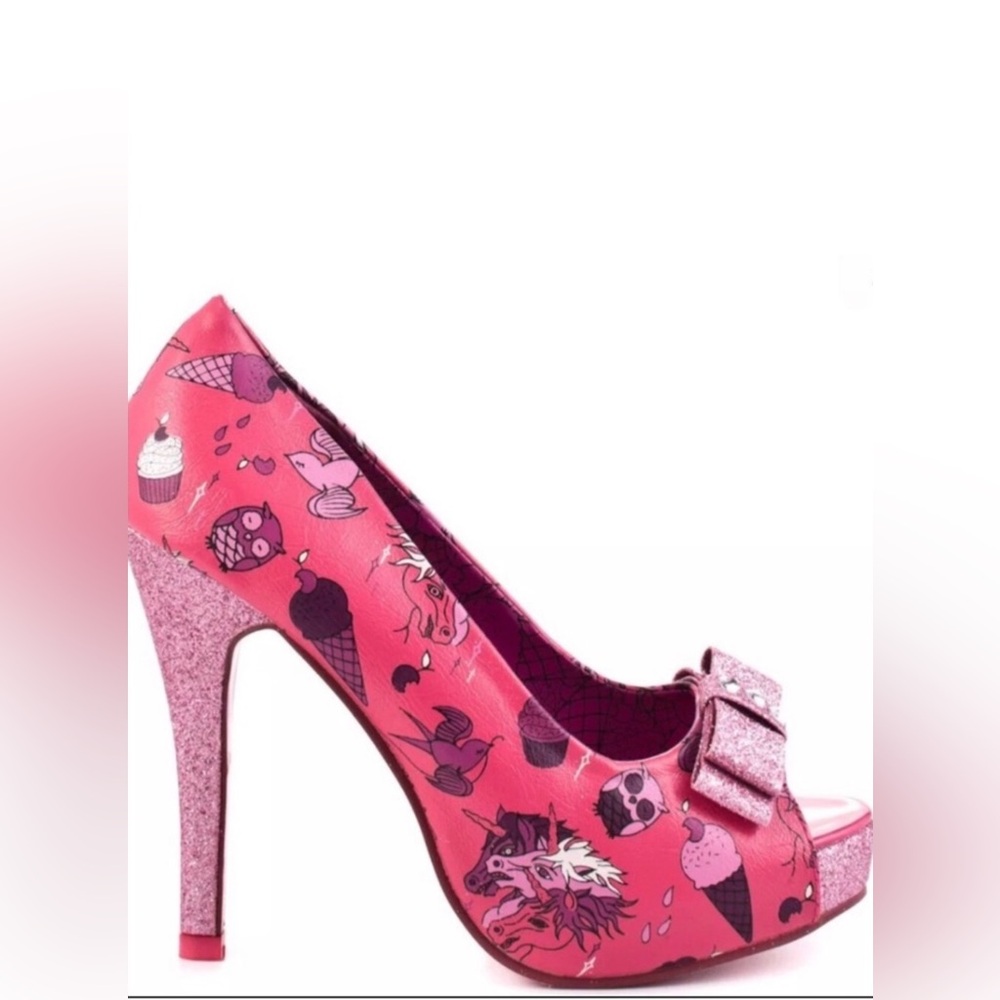 Iron Fist X Jackie Dunn Smith Pink glitter Demon Donkey platform peep-toe heels